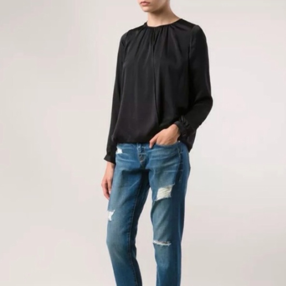 Vince. Long Sleeve Black Silk Top